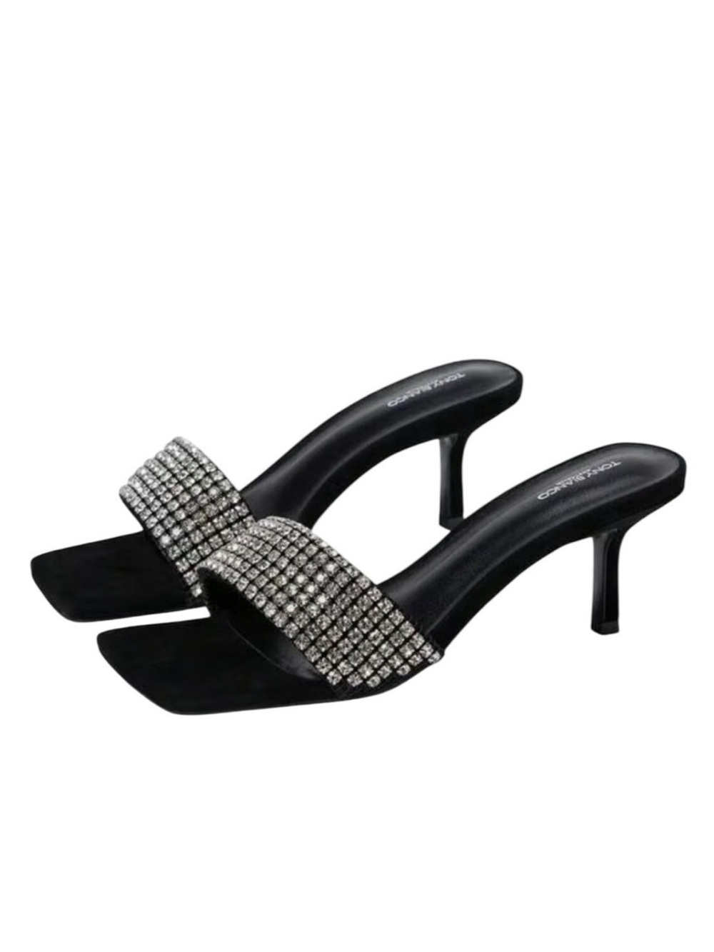 Tony Bianco black Crystal-Embellished Slide Heels NEW